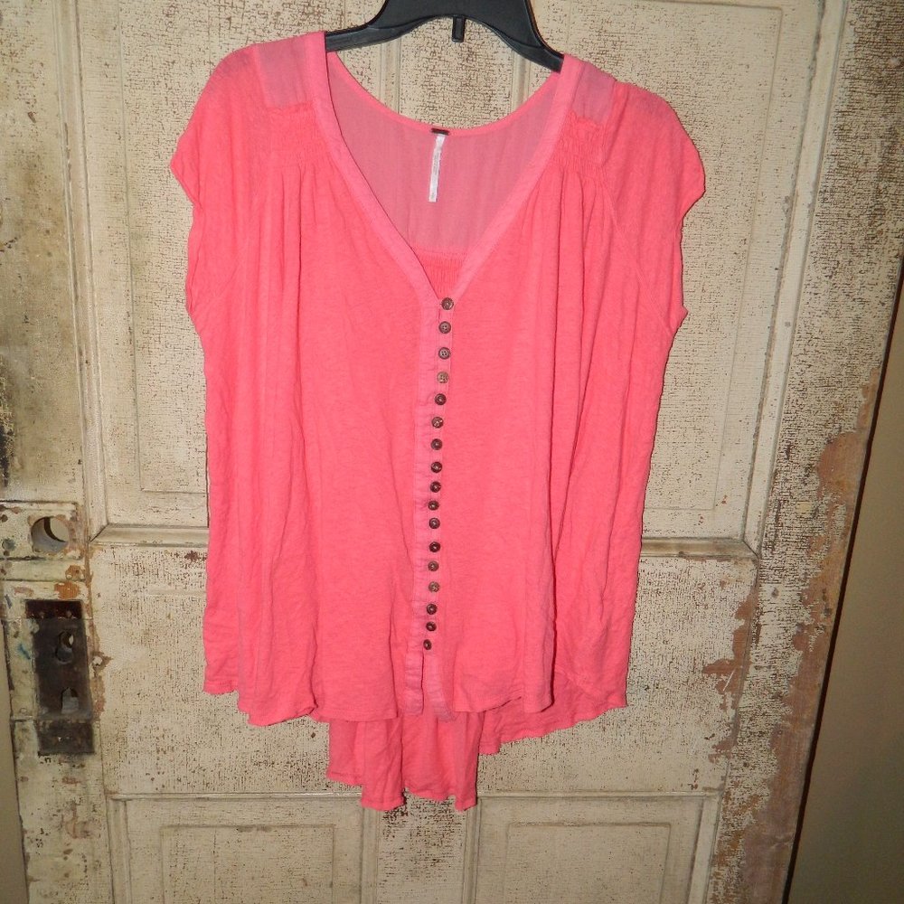 FREE PEOPLE Highland Tee Azalea High Low Tunic Top Small (Q-28)